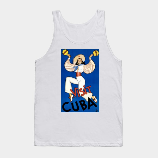 Vintage Travel Poster Visit Cuba Tank Top by vintagetreasure